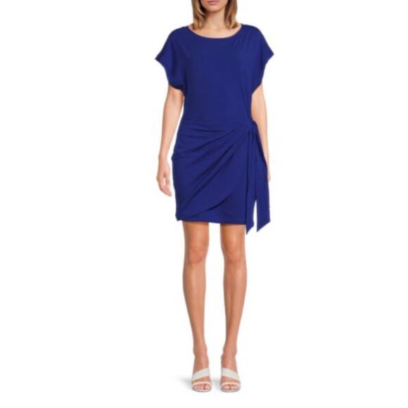 DKNY Tie Waist Mini Dress Women’s size XS Tie-Front Short Sleeve Marine Blue - Picture 5 of 6